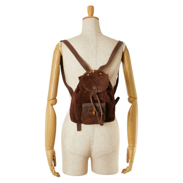 グッチ バンブー リュック バックパック 003 58 0030 ブラウン レザー スエード レディース GUCCI 【中古】