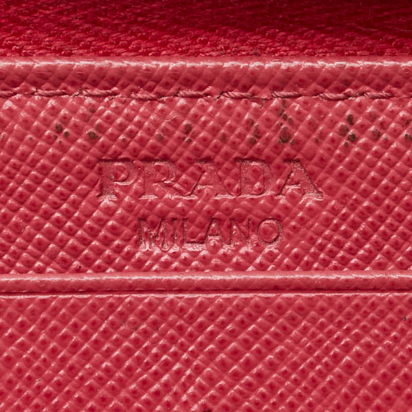 プラダ サフィアーノ リボンモチーフ ラウンドファスナー 長財布 1M0506 ピンク レザー レディース PRADA 【中古】