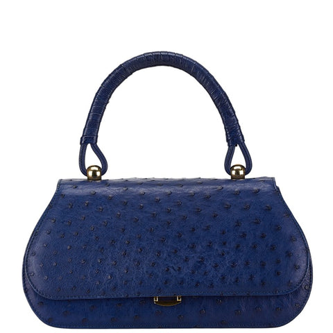 サンタマリア ハンドバッグ ブルー ゴールド オーストリッチ レディース SANTA MARIA 【中古】