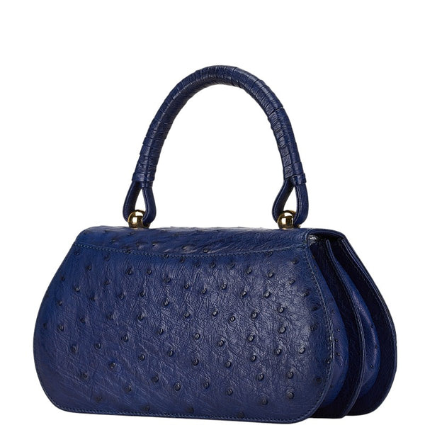 サンタマリア ハンドバッグ ブルー ゴールド オーストリッチ レディース SANTA MARIA 【中古】