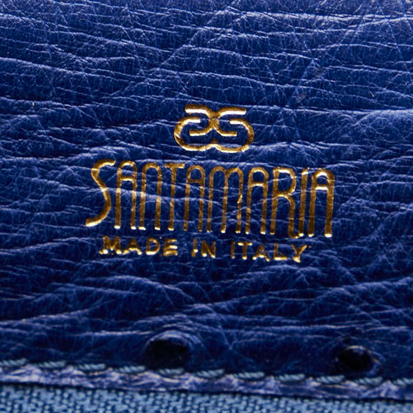 サンタマリア ハンドバッグ ブルー ゴールド オーストリッチ レディース SANTA MARIA 【中古】