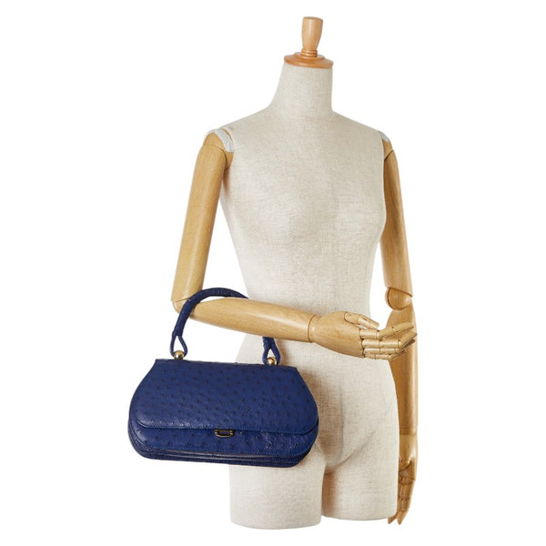 サンタマリア ハンドバッグ ブルー ゴールド オーストリッチ レディース SANTA MARIA 【中古】