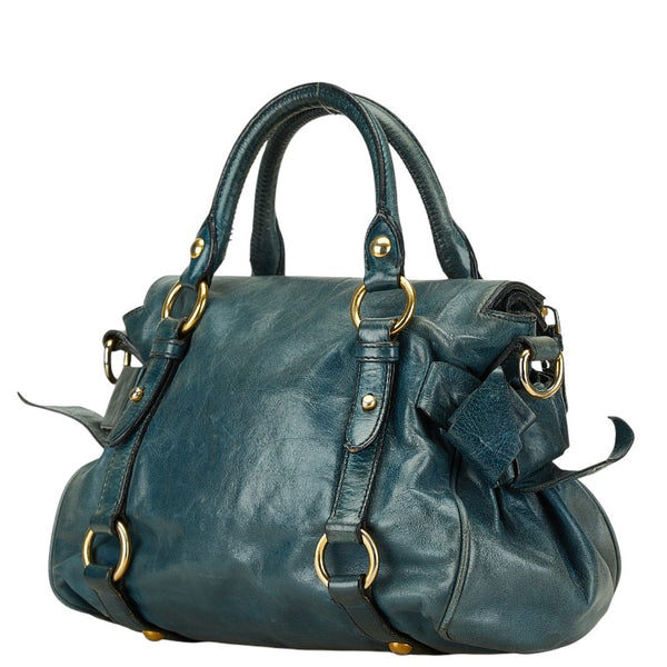 ミュウミュウ リボン モチーフ ハンドバッグ ショルダーバッグ 2WAY ブルー ネイビー レザー レディース MIUMIU 【中古】