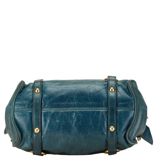 ミュウミュウ リボン モチーフ ハンドバッグ ショルダーバッグ 2WAY ブルー ネイビー レザー レディース MIUMIU 【中古】