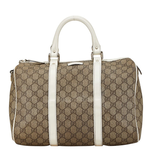 グッチ GGスプリーム ミニボストン ハンドバッグ 193603 ホワイト ブラウン PVC レザー レディース GUCCI 【中古】