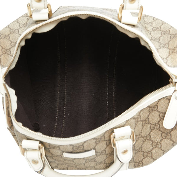 グッチ GGスプリーム ミニボストン ハンドバッグ 193603 ホワイト ブラウン PVC レザー レディース GUCCI 【中古】