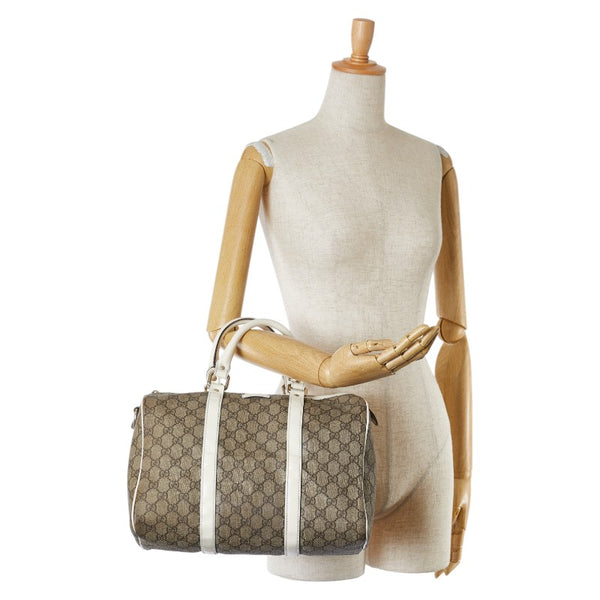 グッチ GGスプリーム ミニボストン ハンドバッグ 193603 ホワイト ブラウン PVC レザー レディース GUCCI 【中古】