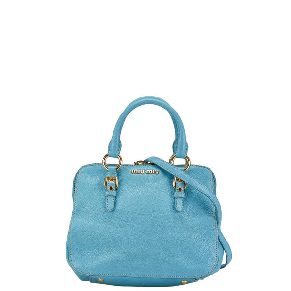 ミュウミュウ マドラス ハンドバッグ ショルダーバッグ 2WAY RL0058 ライトブルー レザー レディース MIUMIU 【中古】