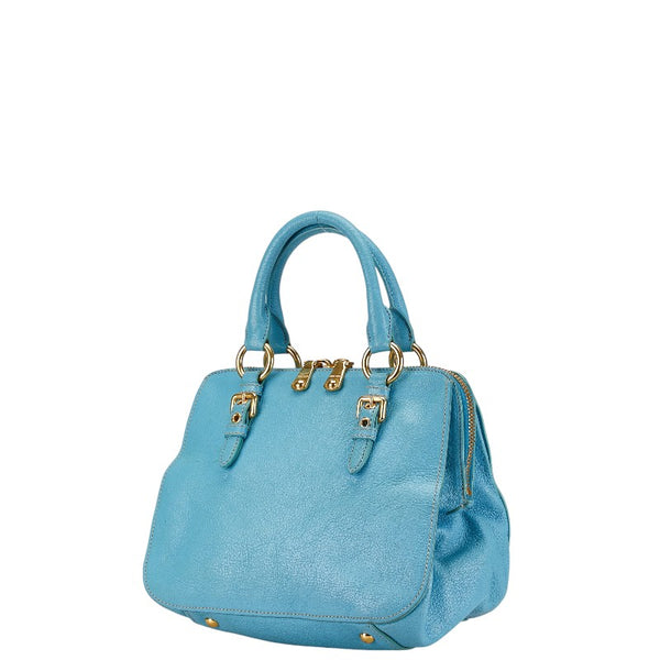 ミュウミュウ マドラス ハンドバッグ ショルダーバッグ 2WAY RL0058 ライトブルー レザー レディース MIUMIU 【中古】