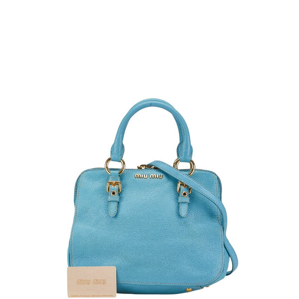 ミュウミュウ マドラス ハンドバッグ ショルダーバッグ 2WAY RL0058 ライトブルー レザー レディース MIUMIU 【中古】