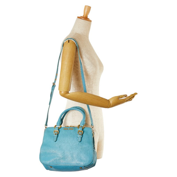 ミュウミュウ マドラス ハンドバッグ ショルダーバッグ 2WAY RL0058 ライトブルー レザー レディース MIUMIU 【中古】