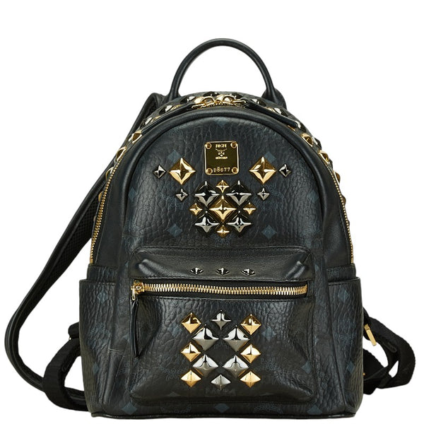 エム シー エム ヴィセトス ロゴグラム スタッズ リュック バックパック ブラック ゴールド シルバー レザー レディース MCM 【中古】