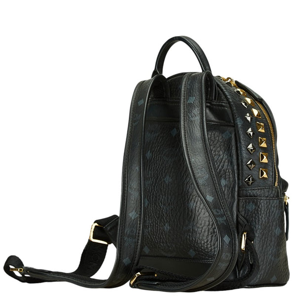 エム シー エム ヴィセトス ロゴグラム スタッズ リュック バックパック ブラック ゴールド シルバー レザー レディース MCM 【中古】