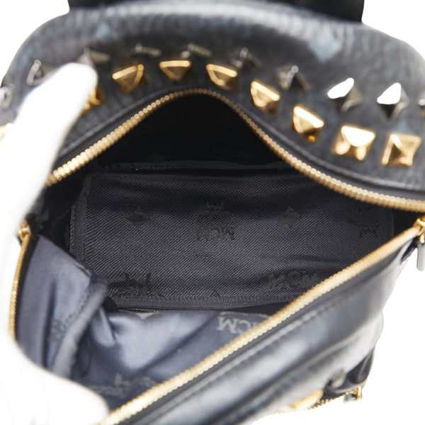 エム シー エム ヴィセトス ロゴグラム スタッズ リュック バックパック ブラック ゴールド シルバー レザー レディース MCM 【中古】