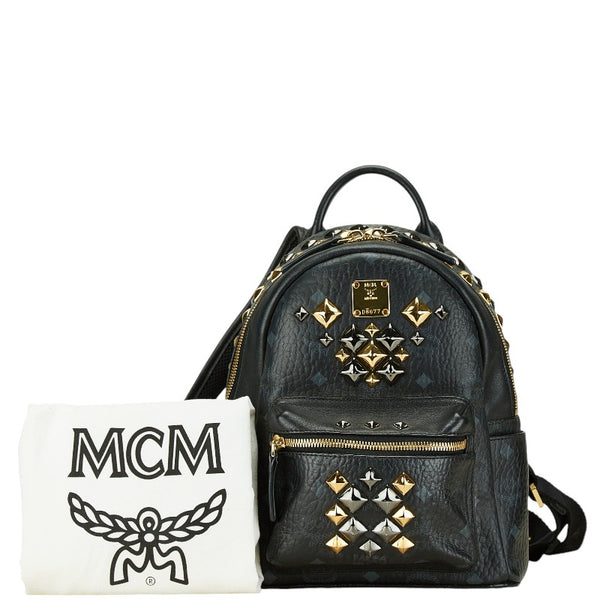 エム シー エム ヴィセトス ロゴグラム スタッズ リュック バックパック ブラック ゴールド シルバー レザー レディース MCM 【中古】