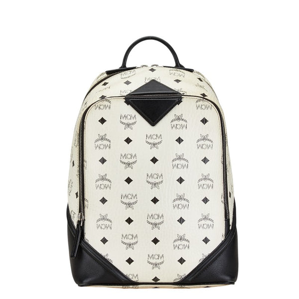 エム シー エム ヴィセトス ロゴグラム リュック バックパック ホワイト ブラック PVC レザー レディース MCM 【中古】