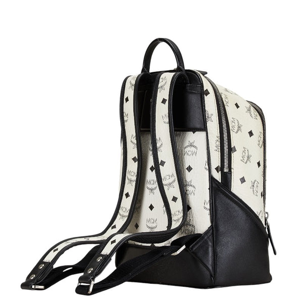 エム シー エム ヴィセトス ロゴグラム リュック バックパック ホワイト ブラック PVC レザー レディース MCM 【中古】