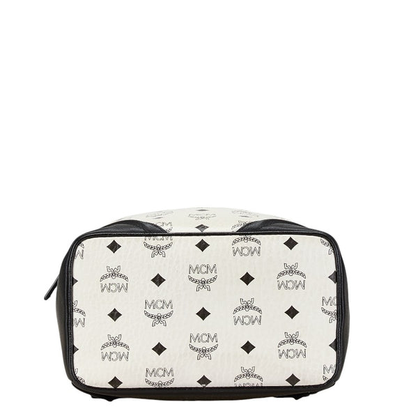 エム シー エム ヴィセトス ロゴグラム リュック バックパック ホワイト ブラック PVC レザー レディース MCM 【中古】