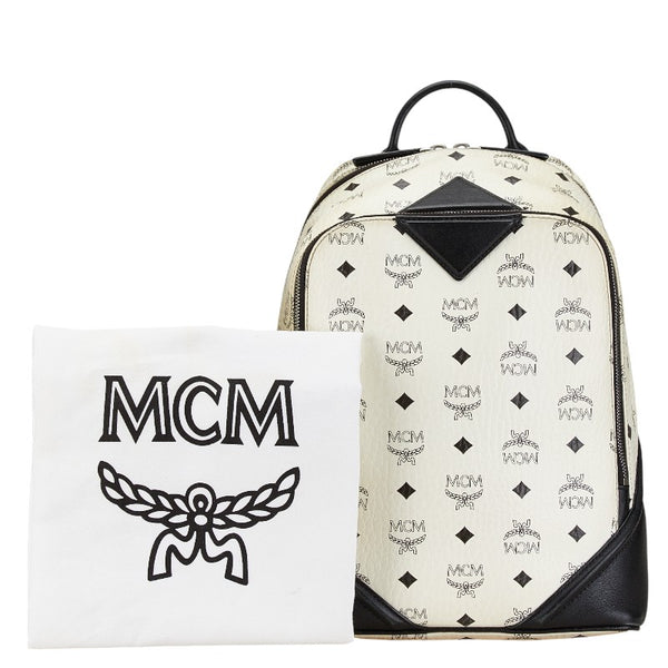 エム シー エム ヴィセトス ロゴグラム リュック バックパック ホワイト ブラック PVC レザー レディース MCM 【中古】