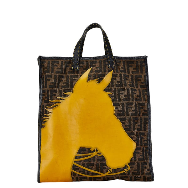 フェンディ ズッカ ホース トートバッグ 8BH173 ブラウン キャンバス レディース FENDI 【中古】