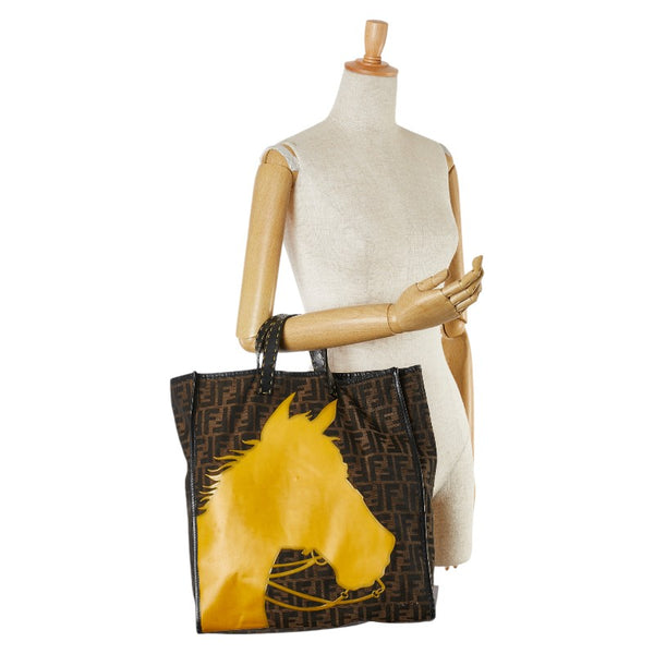 フェンディ ズッカ ホース トートバッグ 8BH173 ブラウン キャンバス レディース FENDI 【中古】
