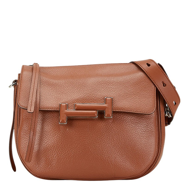 トッズ ダブルT 斜め掛け ショルダーバッグ ブラウン レザー レディース TOD’S 【中古】