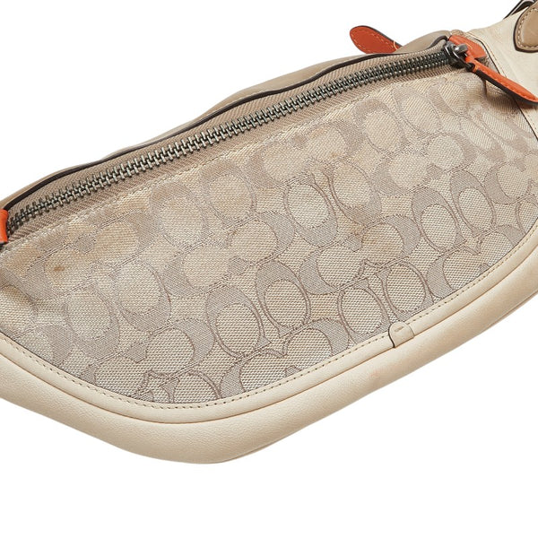 コーチ シグネチャー リーグ ベルトバッグ ウエストバッグ ボディバッグ C3795 ベージュ オレンジ キャンバス レザー レディース COACH 【中古】