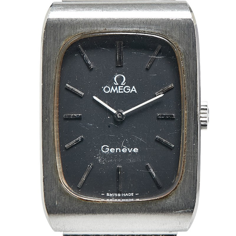 オメガ ジュネーブ 腕時計 手巻き ブラック文字盤 ステンレススチール メンズ OMEGA 【中古】