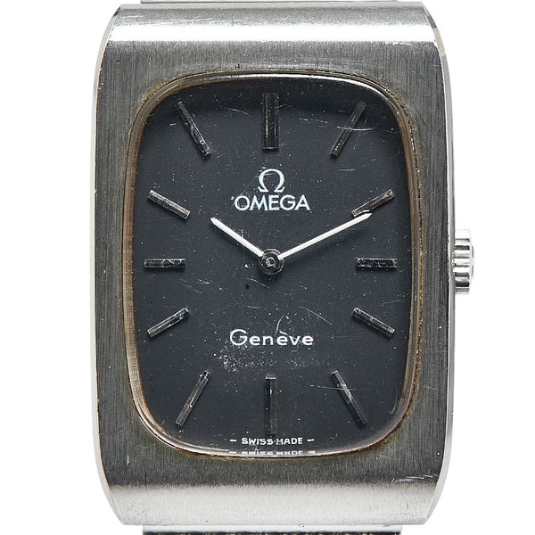 オメガ ジュネーブ 腕時計 手巻き ブラック文字盤 ステンレススチール メンズ OMEGA 【中古】