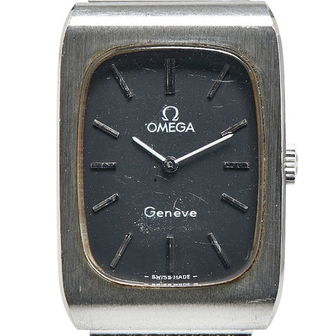オメガ ジュネーブ 腕時計 手巻き ブラック文字盤 ステンレススチール メンズ OMEGA 【中古】