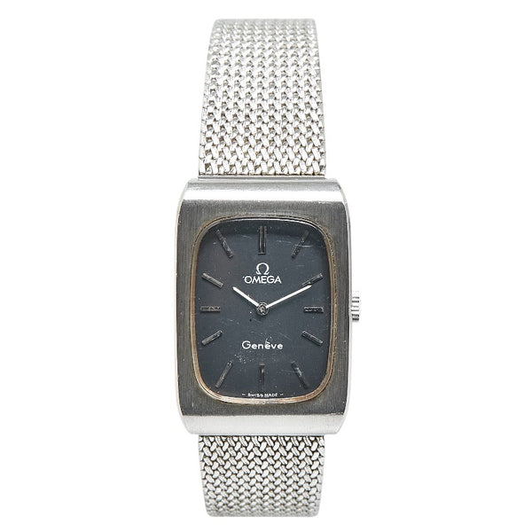 オメガ ジュネーブ 腕時計 手巻き ブラック文字盤 ステンレススチール メンズ OMEGA 【中古】