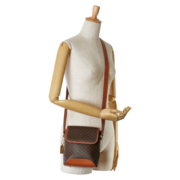 セリーヌ マカダム ショルダーバッグ ブラウン PVC レザー レディース CELINE 【中古】