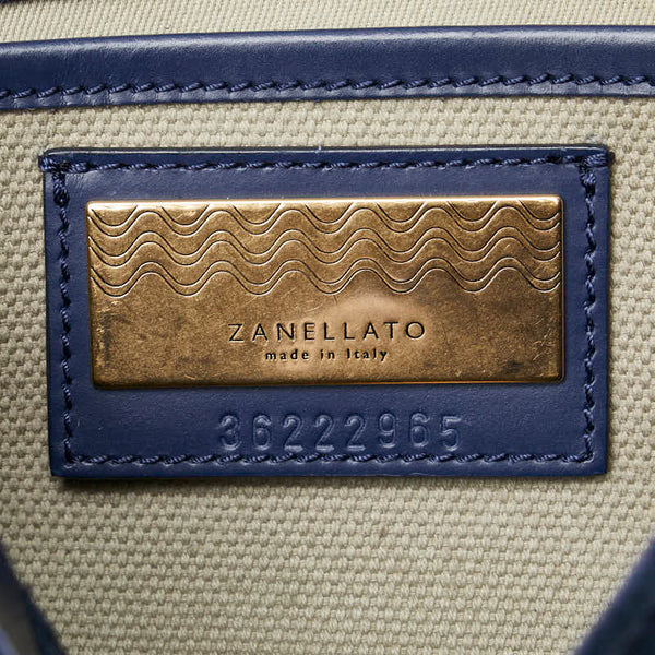 ザネラート ポスティーナ ハンドバッグ ショルダーバッグ 2WAY ブルー レザー ウール レディース ZANELLATO 【中古】