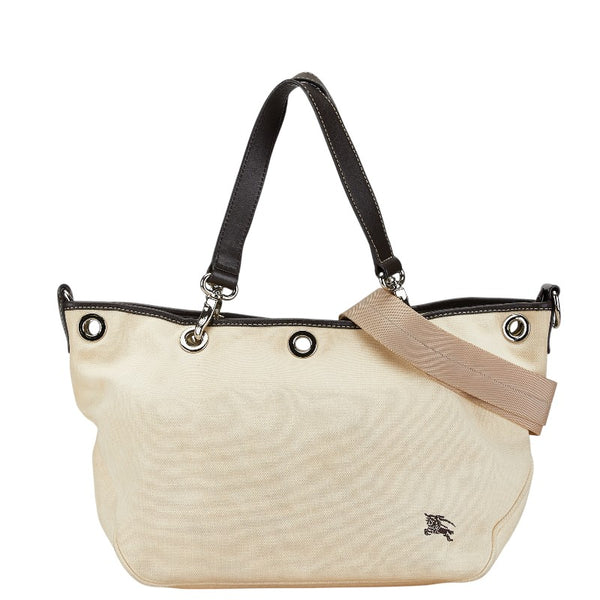 バーバリー ノバチェック ハンドバッグ ショルダーバッグ 2WAY アイボリー ブラウン キャンバス レザー レディース BURBERRY 【中古】