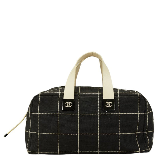 シャネル ワイルドステッチ ココマーク ハンドバッグ ボストンバッグ ブラック ホワイト キャンバス レザー レディース CHANEL 【中古】