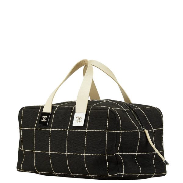 シャネル ワイルドステッチ ココマーク ハンドバッグ ボストンバッグ ブラック ホワイト キャンバス レザー レディース CHANEL 【中古】