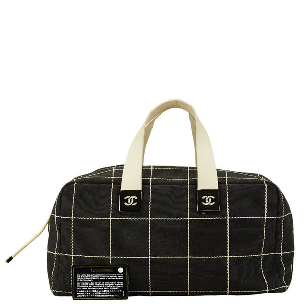 シャネル ワイルドステッチ ココマーク ハンドバッグ ボストンバッグ ブラック ホワイト キャンバス レザー レディース CHANEL 【中古】