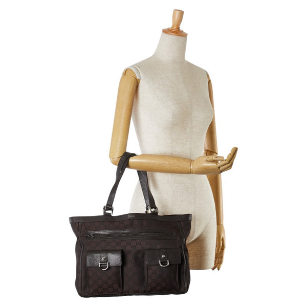 グッチ GGナイロン トートバッグ 268639 ブラウン ナイロン レザー レディース GUCCI 【中古】