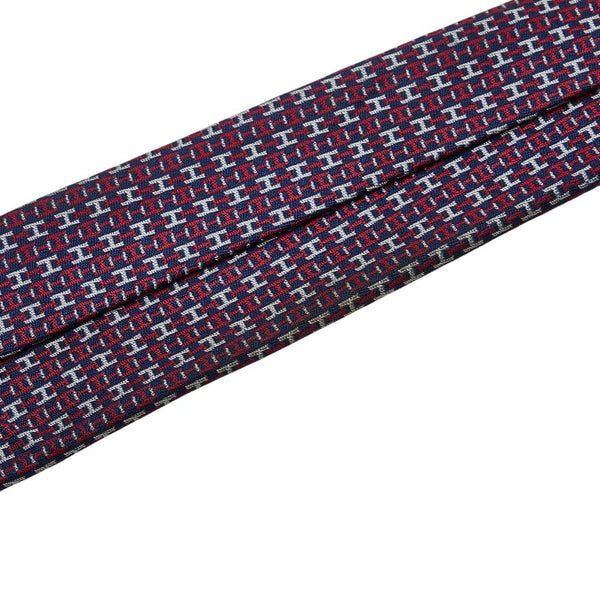 エルメス H 総ロゴ ネクタイ レッド ネイビー シルク メンズ HERMES 【中古】