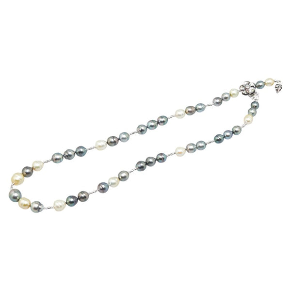 パール スターリングシルバー 黒蝶真珠8～10mm 白蝶真珠8～10mm ネックレス レディース 【中古】