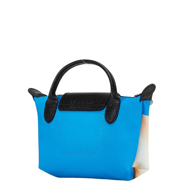 ロンシャン TOILET PAPER コラボ ル プリアージュ バナナ ミニハンドバッグ ブルー ブラック キャンバス レザー レディース Longchamp 【中古】