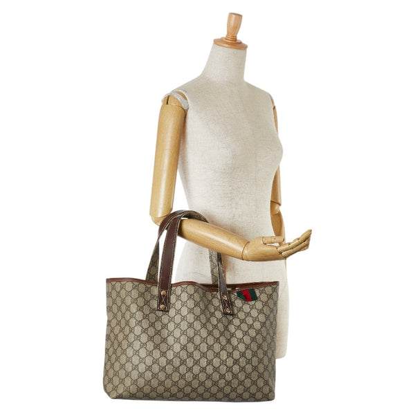 グッチ GGスプリーム シェリー トートバッグ 211134 ベージュ ブラウン PVC レザー レディース GUCCI 【中古】