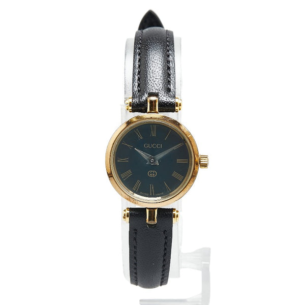 グッチ シェリーライン 腕時計 クオーツ ブラック文字盤 レザー レディース GUCCI 【中古】