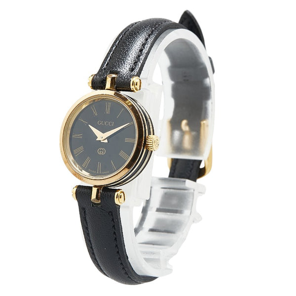 グッチ シェリーライン 腕時計 クオーツ ブラック文字盤 レザー レディース GUCCI 【中古】