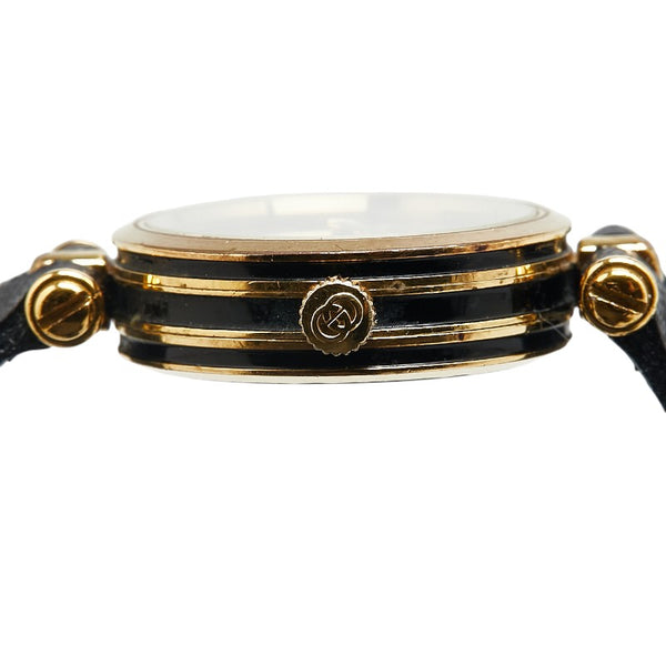 グッチ シェリーライン 腕時計 クオーツ ブラック文字盤 レザー レディース GUCCI 【中古】