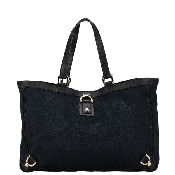 グッチ GGキャンバス アビー トートバッグ ショルダーバッグ 141472 ブラック キャンバス レザー レディース GUCCI 【中古】