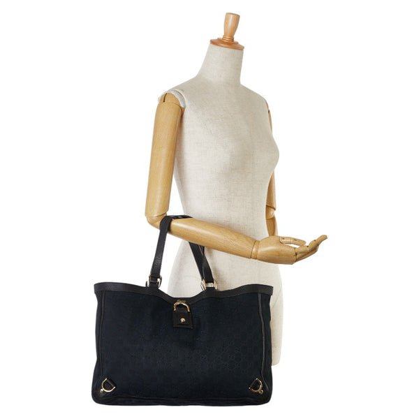 グッチ GGキャンバス アビー トートバッグ ショルダーバッグ 141472 ブラック キャンバス レザー レディース GUCCI 【中古】
