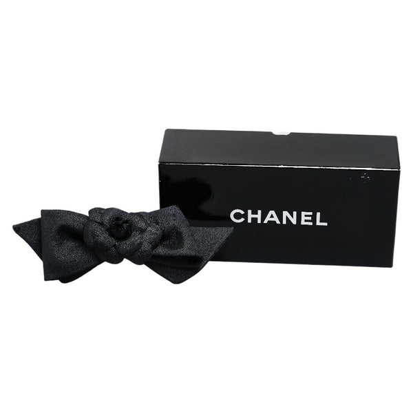 シャネル 花 カメリア モチーフ リボン バレッタ 髪留め ヘアクリップ ブラック キャンバス メタル レディース CHANEL 【中古】
