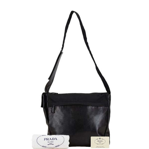 プラダ 斜め掛け ショルダーバッグ  ブラック ナイロン レザー レディース PRADA 【中古】