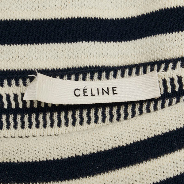 セリーヌ カットアウト ボーダー ニット サイズ：S ネイビー アイボリー コットン ビルコース レディース CELINE 【中古】